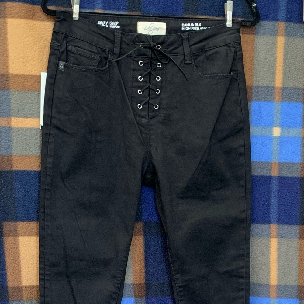 Lola High Rise Black Lace-Up Skinny Jeans Size 29